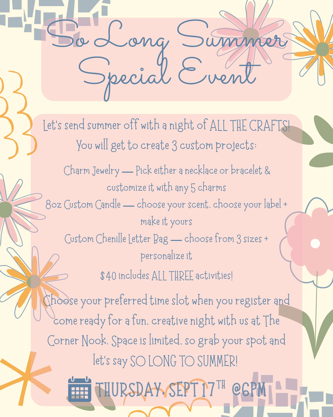So Long Summer Craft Event