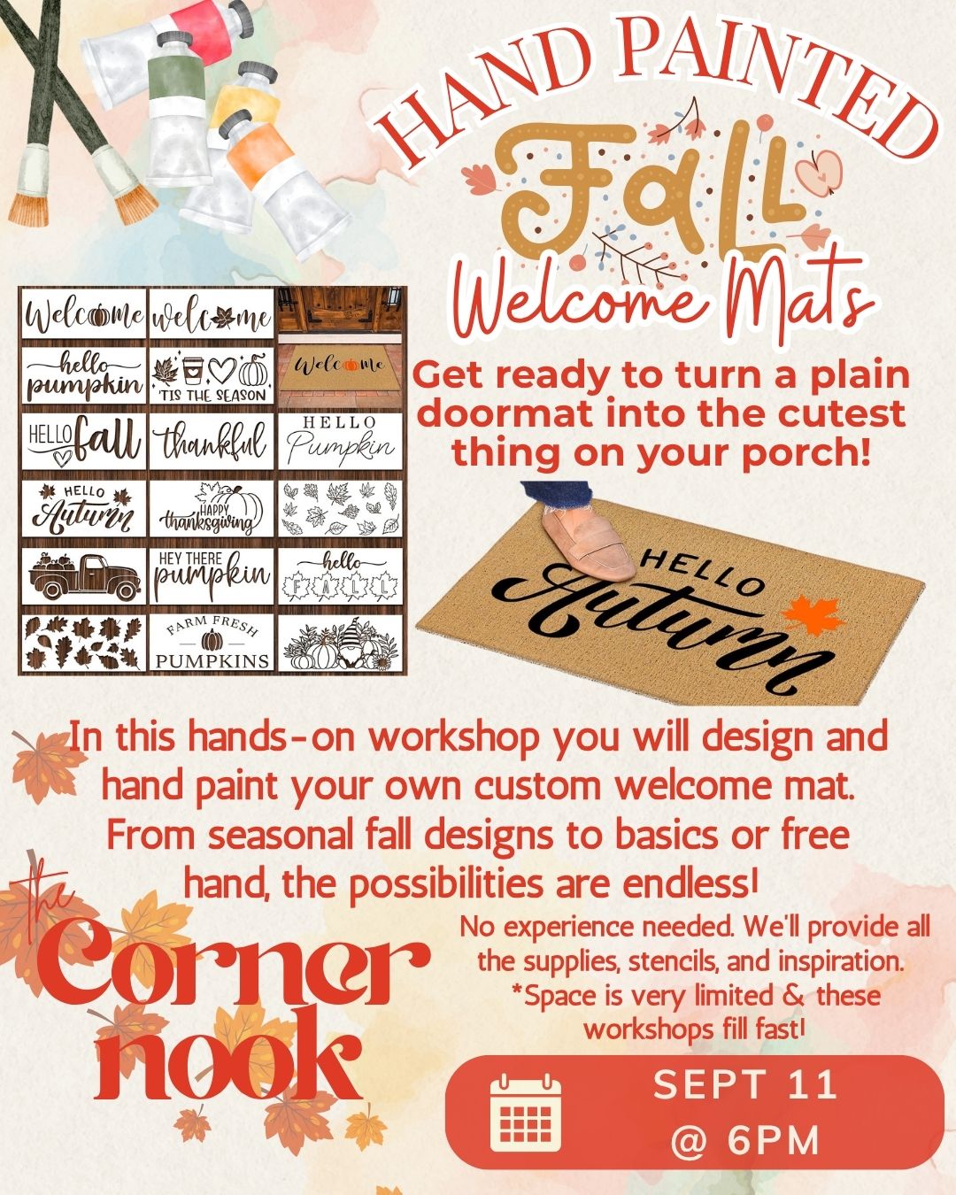 Hand Painted Fall Welcome Mats 9.11.26 6pm